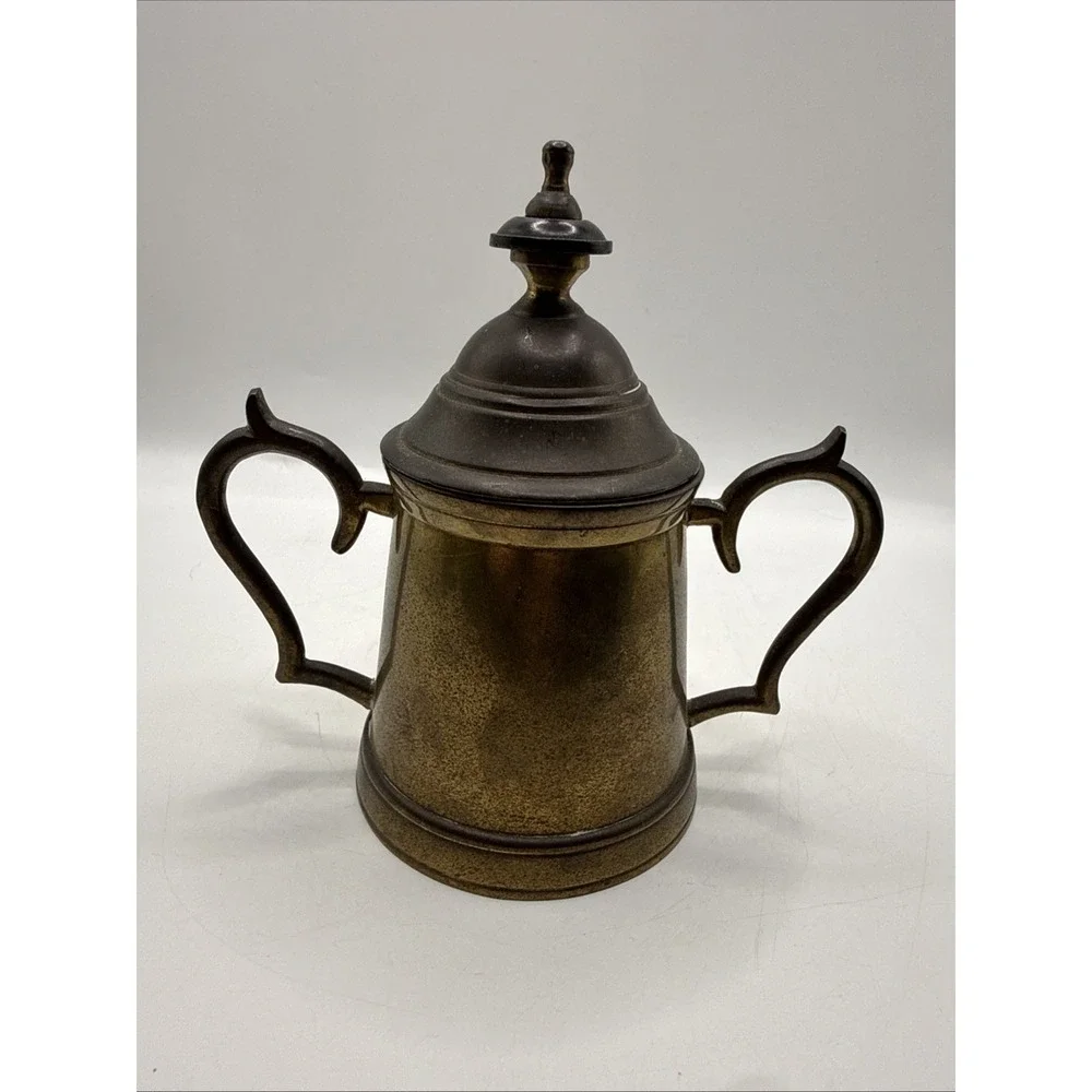 Vintage Brass Sugar Bowl w/Lid Unpolished Unmarked‎